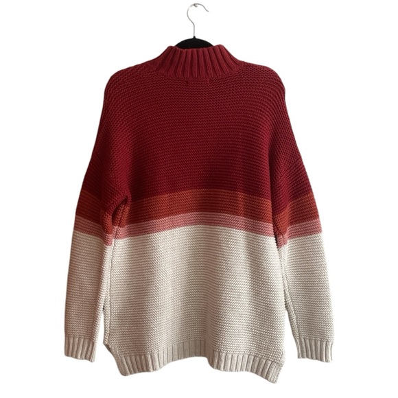 Marine Layer Remi Warm Red Multi Stripe Cotton Merino Wool Mock Neck Sweater - Picture 11 of 11